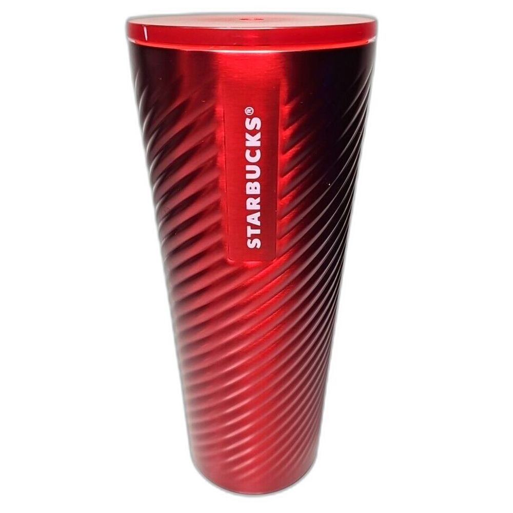 Starbucks Holiday 2022 Red Candy Textured Stainless Steel Cold Cup 24 oz Tumbler